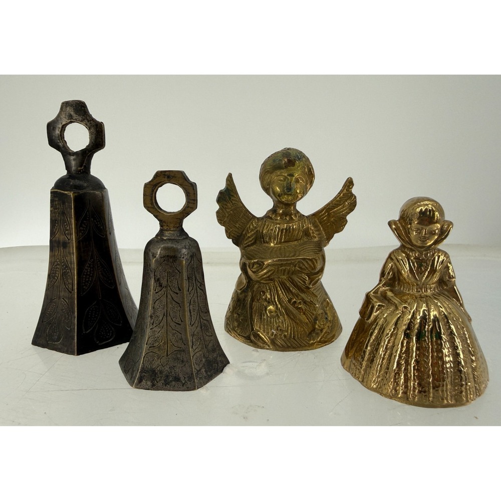 Vintage Brass Bell Lot Angel Lady Primitive Farmhouse Decor Set